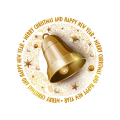 Obraz na płótnie Canvas Golden Christmas Bell Christmas and New Year greeting card design.
