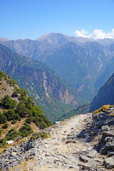 A bird's-eye view of a sweat at the amazingly famous Samaria Gorge on the island of Crete, Greece.