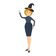 Happy Halloween, Funny Cartoon Woman, Vector Illustration 