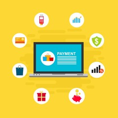 Illustration of vector flat design business composition with online shop