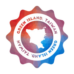 Green Island, Taiwan low poly logo. Colorful gradient travel logo of the island in geometric style. Multicolored polygonal Green Island, Taiwan rounded sign with map for your infographics.