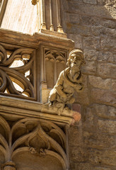Building detail in the Gothic Quarter, Barcelona. Barrio Gótico, Spanish for 'Gothic Quarter,' is the oldest and most beautiful area in Barcelona with the labyrinth of small streets and historic build
