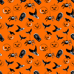 halloween symbols on seamless pattern 