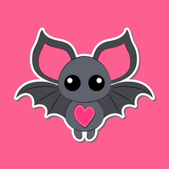 Fototapeta premium Happy Halloween! Funny cartoon little bat on pink background with shadow. Vector isolated illustration