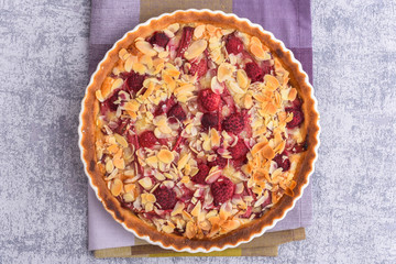 Rhubarb and Raspberry Tart with frangipane