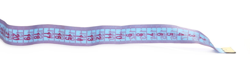 Blue metric measuring tape isolated on white background