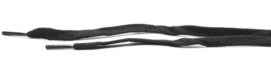 Black shoelaces isolated on white background - obrazy, fototapety, plakaty