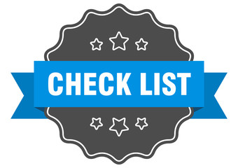 check list blue label. check list isolated seal. check list