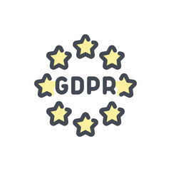 Europe GDPR service color line icon. EU stars with data protection vector outline colorful sign.