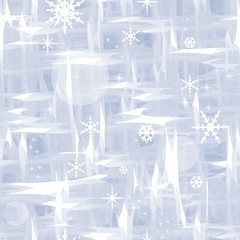 Seamless pattern with large snowflakes and snowfall on a gray-blue background with white divorces.