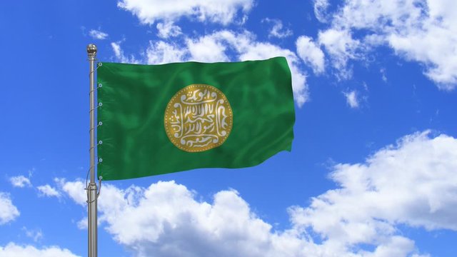 Rohingya Flag waving  in the wind, blue sky background