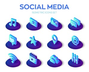 Social media apps isons set. Social media 3d isometric icons. Mobile apps. Created For Mobile, Web, Decor, Application. Perfect for web design, banner and presentation. Vector Illustration.