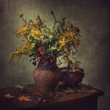 Still life with autumn bouquet