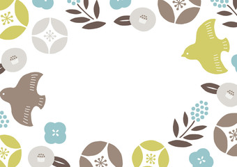 シックで大人可愛い鳥と花の和柄