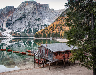 lago di Braies in Dolomites mountains, Sudtirol, Italy