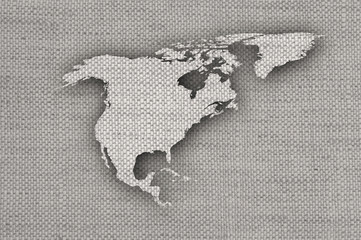 Karte von Nordamerika auf altem Leinen