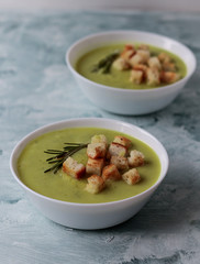 Zucchini green vegan cream soup