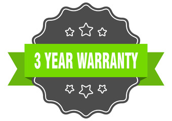 3 year warranty isolated seal. 3 year warranty green label. 3 year warranty