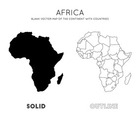 Africa map. Blank vector map of the Continent with countries. Borders of Africa for your infographic. Vector illustration.