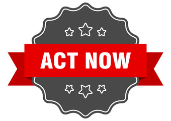 act now red label. act now isolated seal. act now