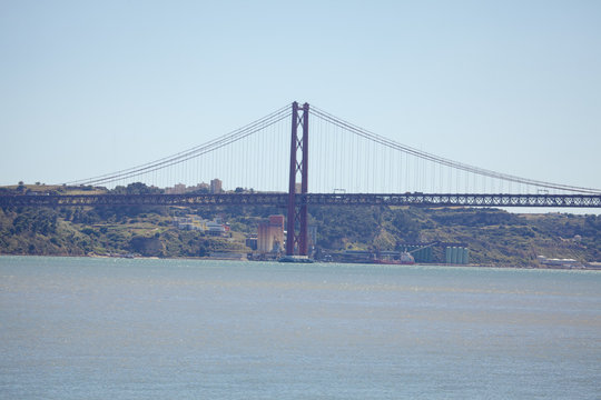 bridge from Lisbon to Almada over river Tagus 
