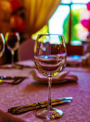 empty glasses of wine close-up on birthday table