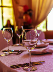 empty glasses of wine close-up on birthday table