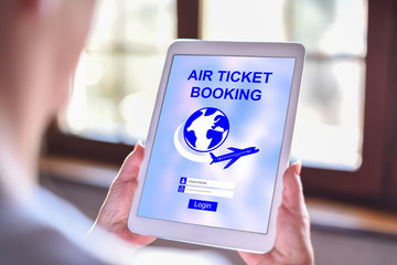 Air ticket booking concept on a tablet