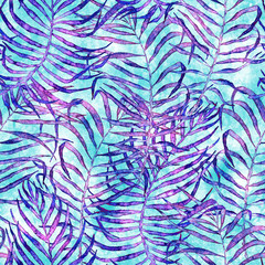Tropical seamless pattern. Watercolor tangled palm