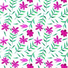 Flowers seamless pattern. Watercolor. Hand drawn. Botanical composition