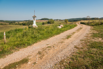 Fototapeta na wymiar Road in Suwalski Landscape Park at autmn, Podlaskie, Poland