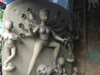 Goddess Durga. Idols are making in Kumortuli, Kolkata by clay and soil. These are captured in OCT 2019 before the Durga puja.
