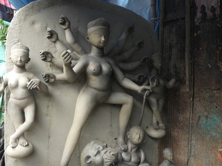 Goddess Durga. Idols are making in Kumortuli, Kolkata by clay and soil. These are captured in OCT...
