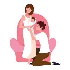 Isolated mother and father with baby design