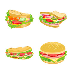 Vector design of sandwich and fastfood sign. Set of sandwich and lunch stock symbol for web.