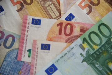 euro money cash business debt public background.Money bills in Euros. Money used to buy in the market, to invest in companies, industries. The banks use it to leave it and earn more money.