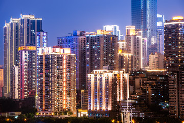 Fototapeta na wymiar Night view of urban buildings in Chongqing..