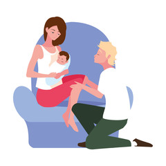 Isolated mother and father with baby design