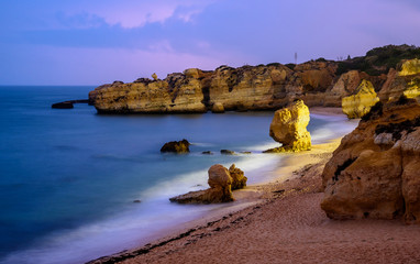 Sunset on the beach São Rafael, Portugal