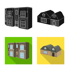 Vector design of facade and housing sign. Collection of facade and infrastructure stock vector illustration.