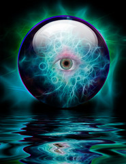 Crystal ball with all seeing eye