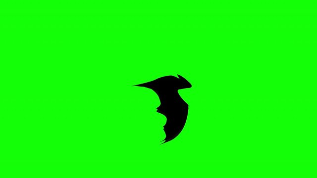 Flat style animation side view of bat flying against green background. Seamless loop background