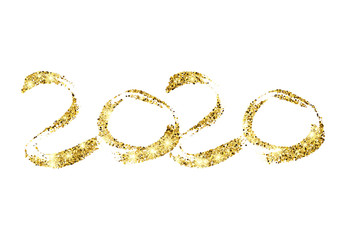 2020 gold glitter lettering and hand drawn numbers