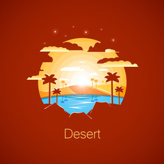 Oasis in the dry desert.Negative space illustration