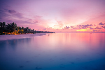 Fototapeta na wymiar Landscape of paradise tropical island beach, sunrise shot. Peaceful beach landscape