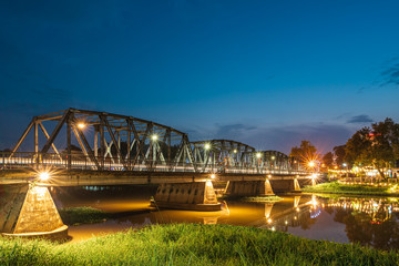Steel bridge pingriver chiangmai at night