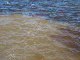 Meeting of the Negro and Solimões Rivers in the Amazon, Brazil