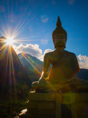 Photos of Buddha images in the midst of nature