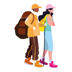 Isolated trekking man and woman vector design