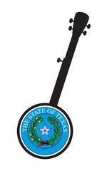 Traditional 5 String Banjo Silhouette With Texas State Seal Icon